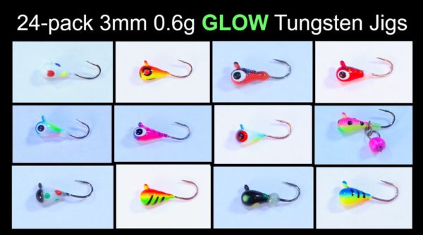 T-VEX Tungsten Ice Fishing Jigs Glow & Multi-Color with Medium Jig